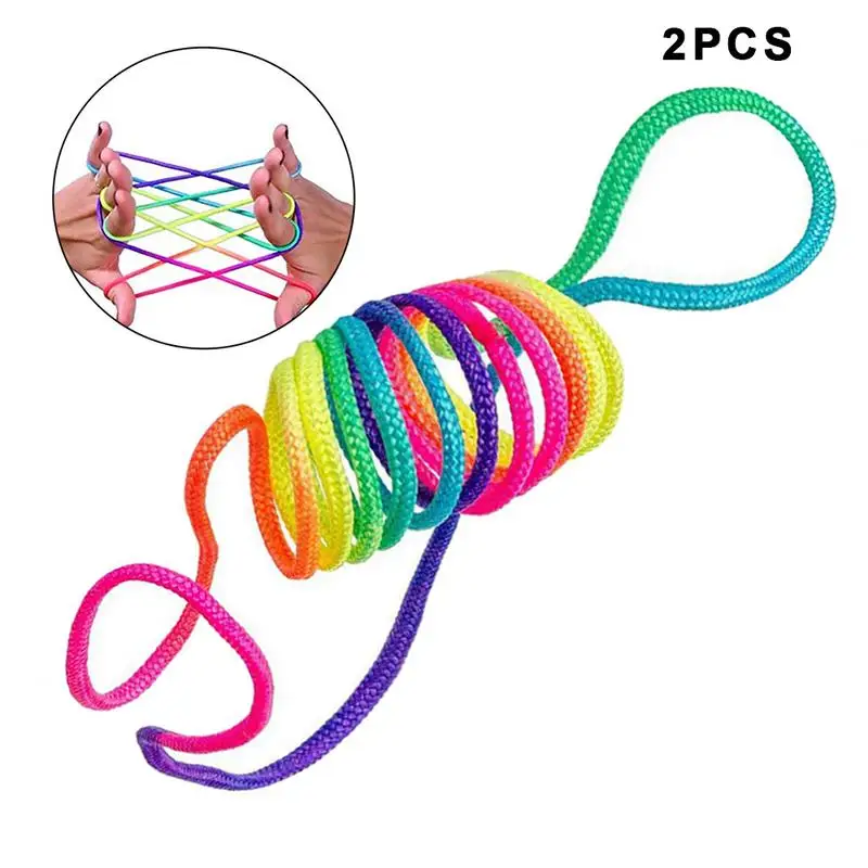 

2pcs Kids Rainbow Colour Fumble Finger Thread Rope String Game Developmental Toy Puzzle Educational Game For Children Kids