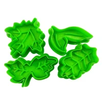4pcs christmas tree cookie cutter molds leaf shape plastic baking fondant pastry cake decor biscuit plunger stamp kitchen tools
