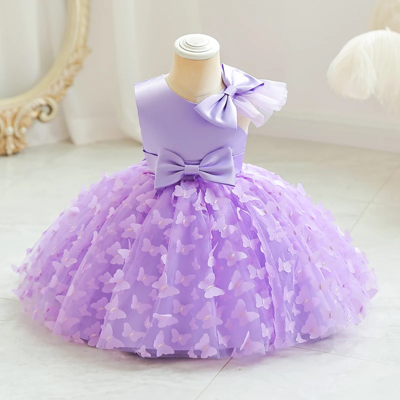 DovearkGirl's dress Little child's mesh gauze pommel skirt Dinner dress Sleeveless Princess skirt Purple M133