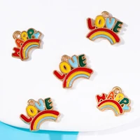 jq20pcs 1613mm alloy enamel rainbow pendant love happy couple sweet charms for jewelry making diy necklace bracelet accessories