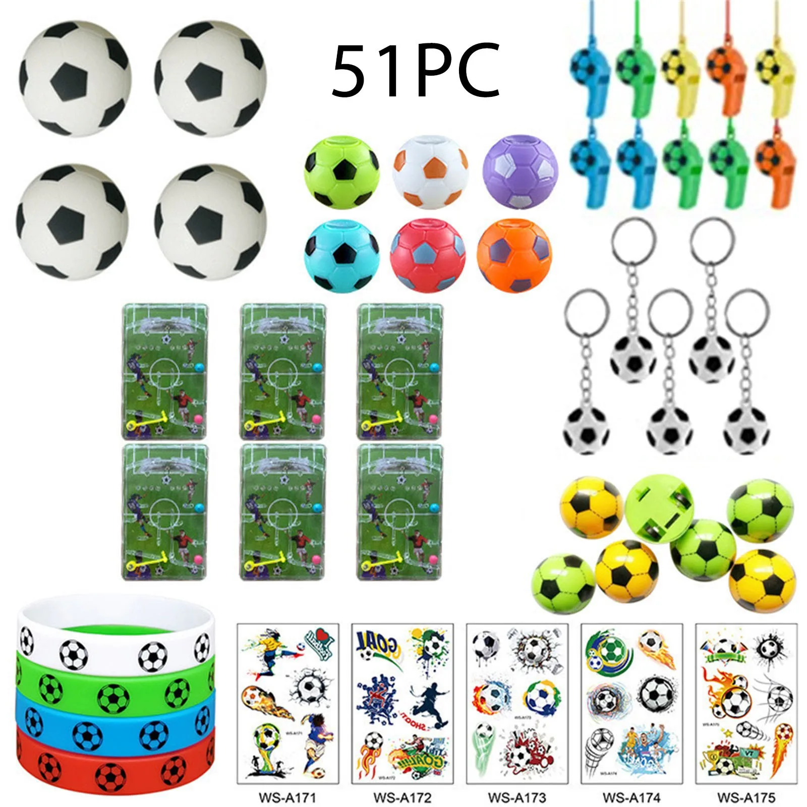 

2022 World Cup Soccer Party Gift Set Soccer Theme Party Soccer Toy Whistle Sticker Eraser Silicone Bracelet Key Toddler Blocks