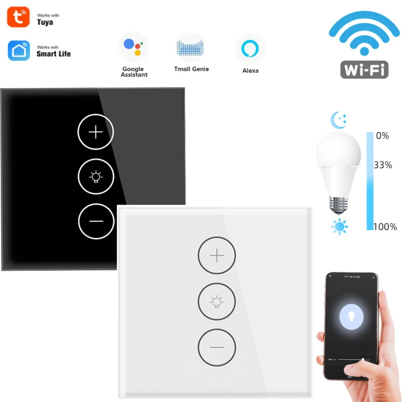 

WiFi Tuya Smart Switch 10A EU Wall Touch Dimming Switch Glass Panel Light Switches Work With Google Home Alexa Smart Life