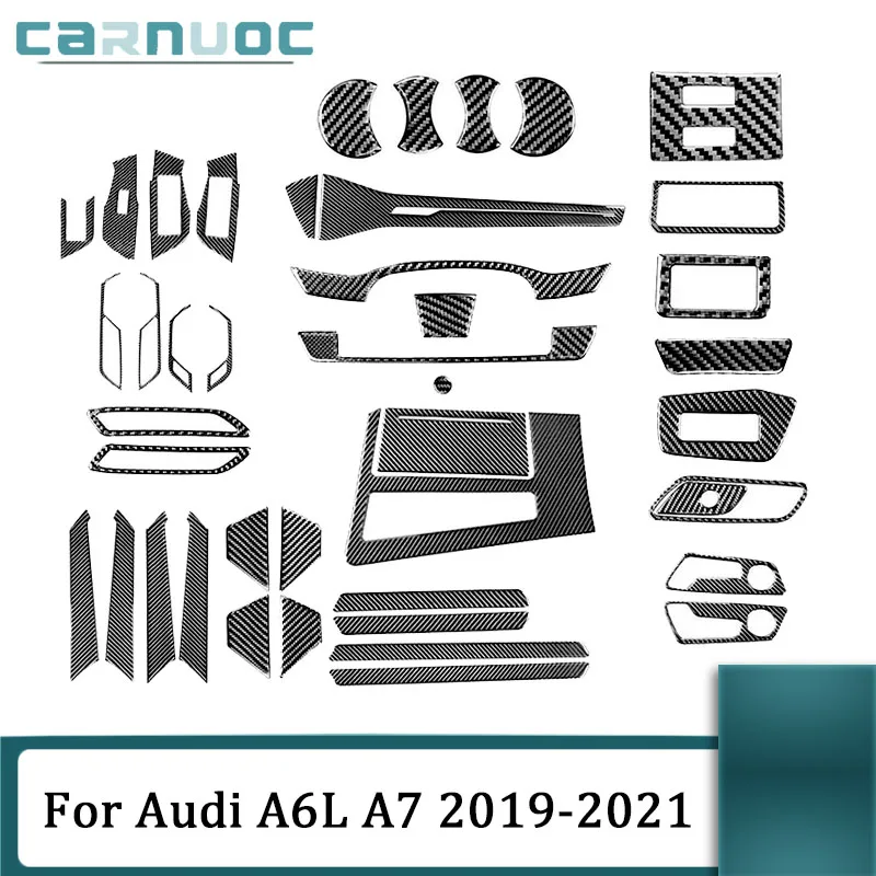 

Carbon Fiber Black Stickers Cover Trim For Audi A6L A7 2019 2020 2021 Car Interior Mouldings Decorative Accessories