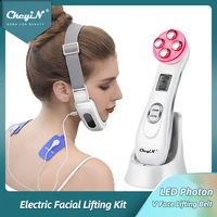 ckeyin electric facial slimming belt led photon face lifting massager neck slimmer ems wrinkle remover anti aging skin care set