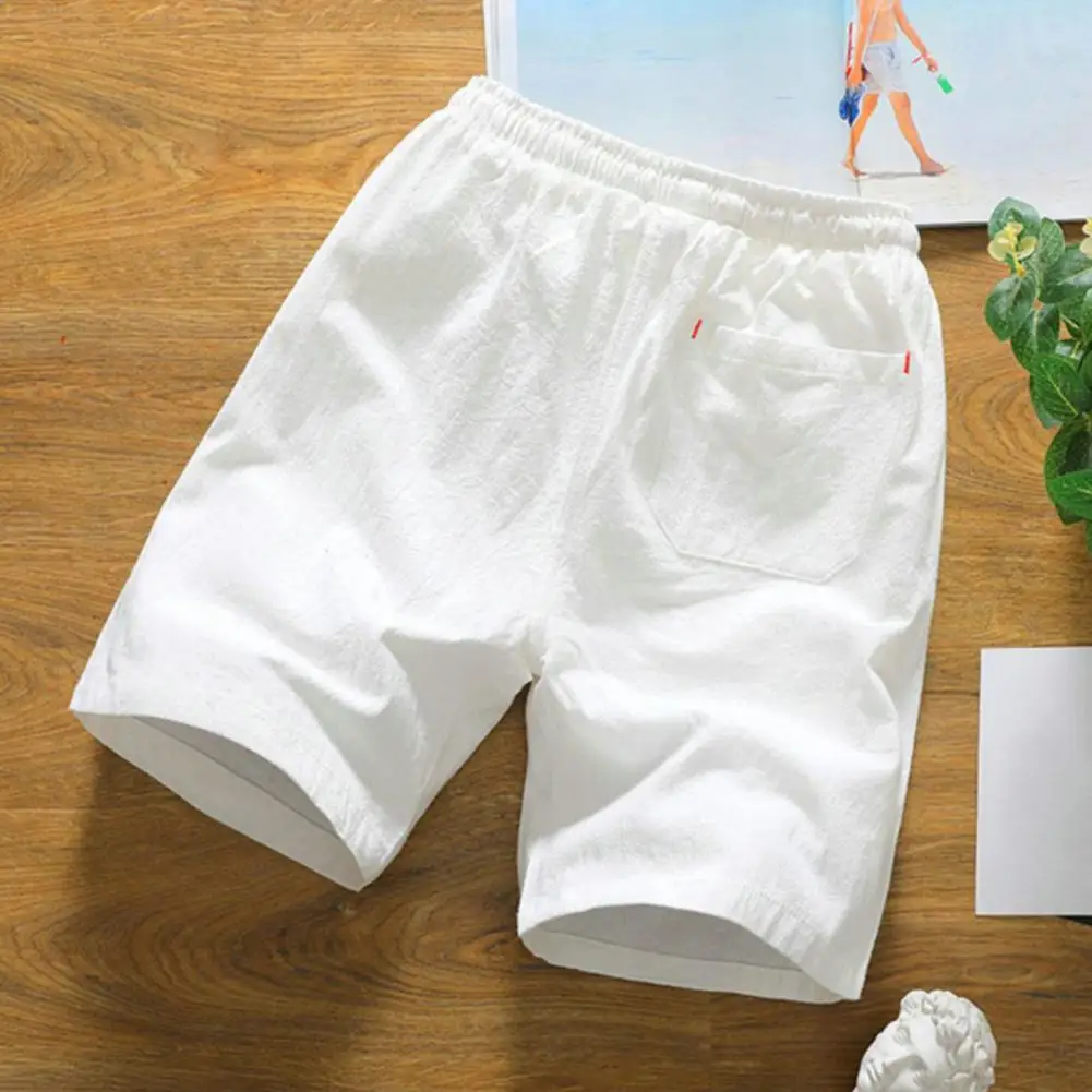 

Trendy Beach Shorts Knee Length Summer Pure Color Hawaii Gym Shorts Pockets Thin Running Shorts Sportwear