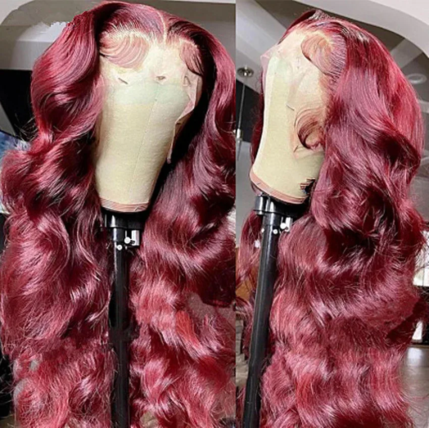 

99J Body Wave Lace Frontal Wig Pre Pluck Red Burgundy Lace Front Wig Wigs Colored Transpant T Lace Wig