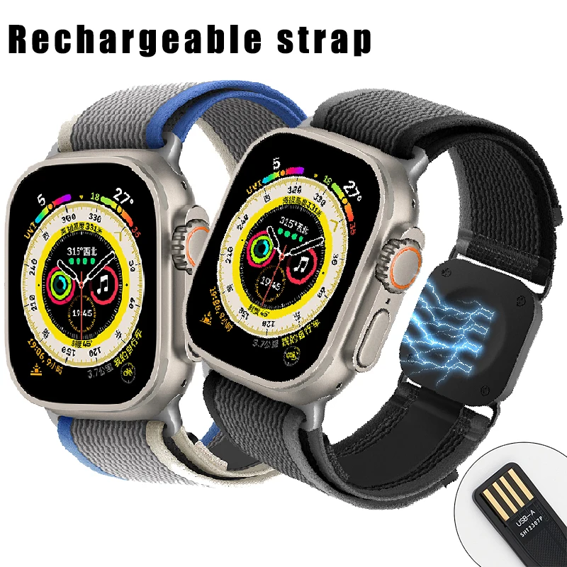 

Ремешок нейлоновый Перезаряжаемый для Apple Watch Band 49 мм 44 мм 40 45 мм 41 мм 42, портативный браслет для Iwatch Ultra 8 7 6 SE 5 USB