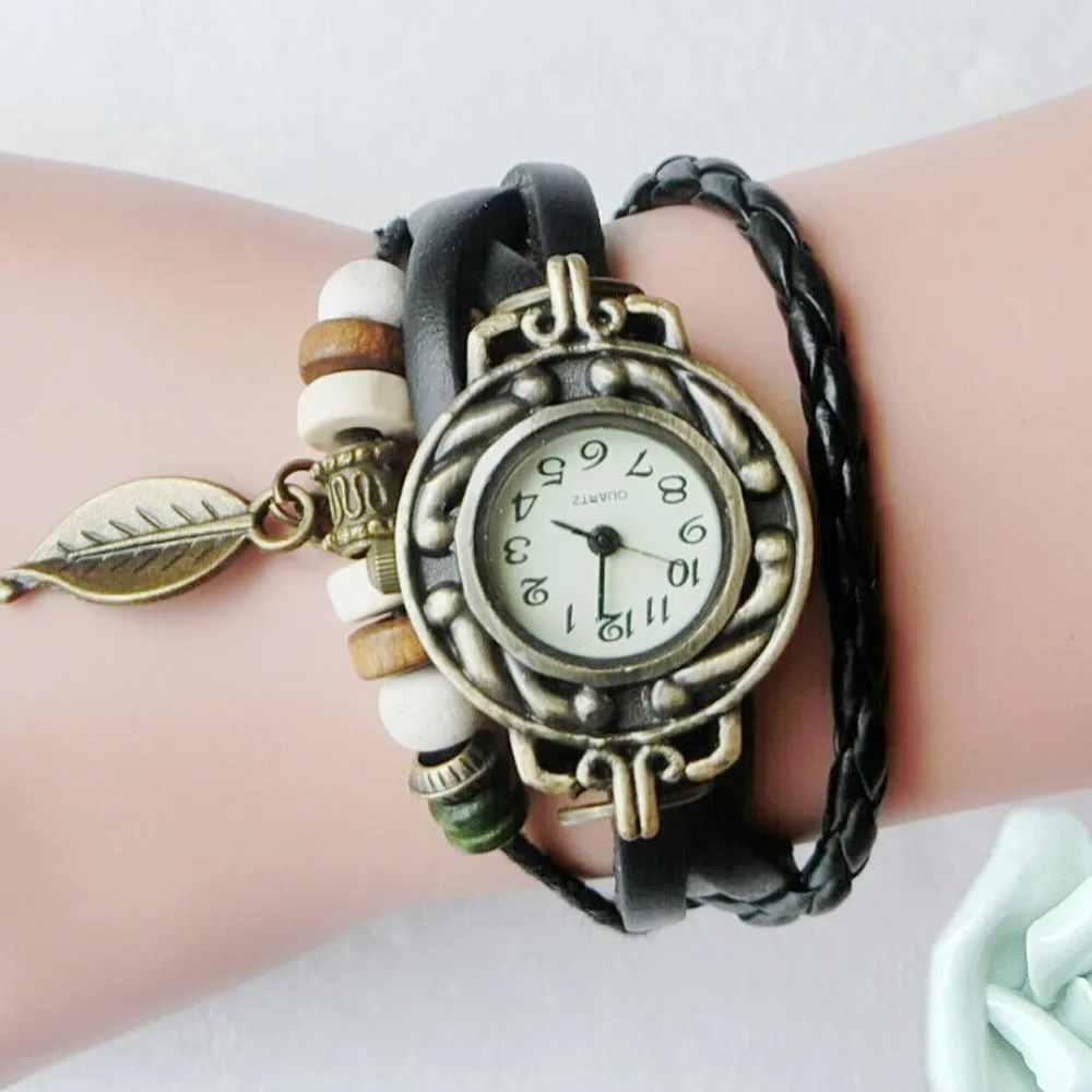 

Women Children Retro Leatherwinding Bracelet Leaf Pendant Watch Hot Fast 2023 Women Children Retro Leatherwinding Bracelet Watch