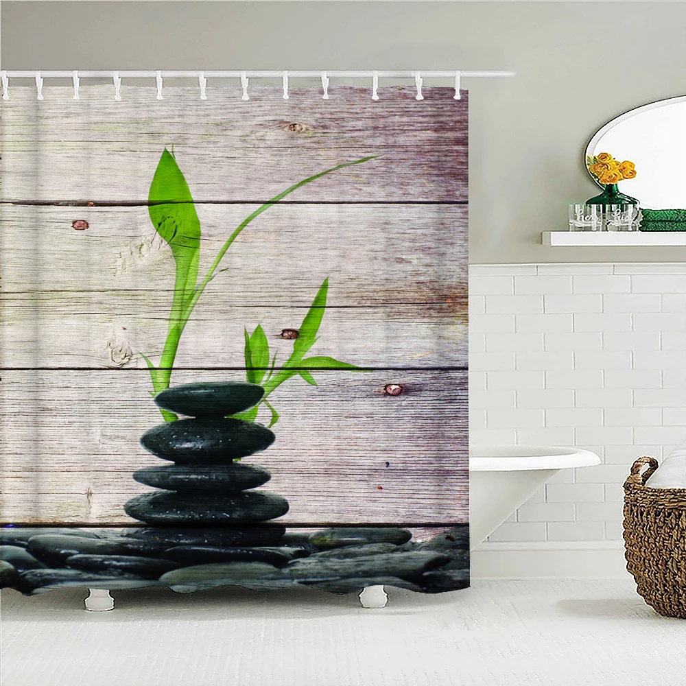 

Retro Wood Pattern Bath Curtain Waterproof Fabric Shower Curtains Flower Dandelion Scenery Bathtub Screen for Bathroom Decor