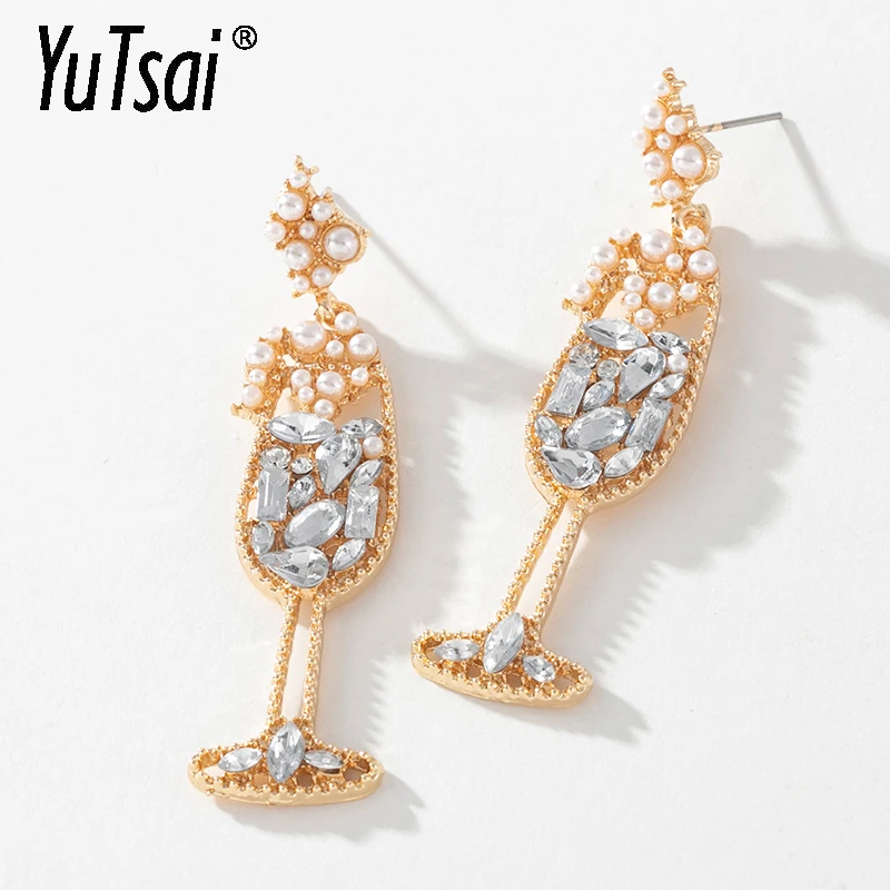 

YUTSAI Fashion Champagne Glasses Imitation Pearl Drop Earrings Elegant Personality Alloy Earring for Women Jewelry YT983