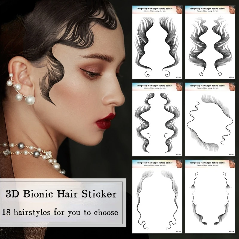 

European and American net red hair stickers bangs stickers hairline tattoos forehead 3D bionic hair stickers hair tattoo