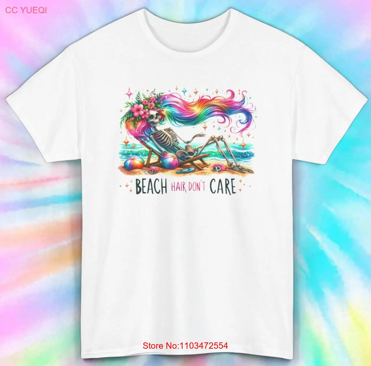 Красочный скелет расслабляющий | Футболка Beach Hair Don't Care Забавная футболка S-5XL