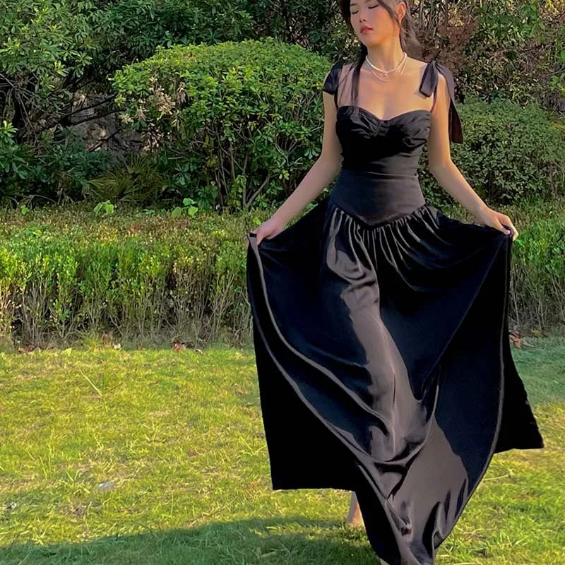 

UN Spliced High Waist Skirt High Grade Black Temperament Long Dress Versatile Loose A-line Skirt Shows Thin and Covers the Span