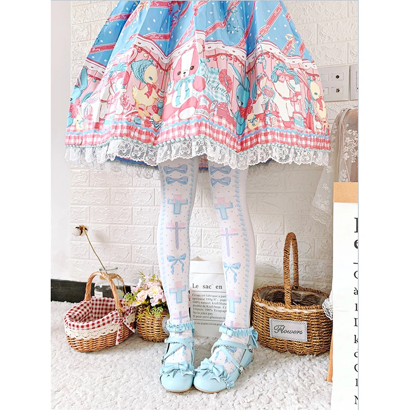 Sweet Lolita Socks Women's Long Sock Summer and Autumn Tube Socks Velvet Printed Lolita Japanese Sockings Thigh High Stockings