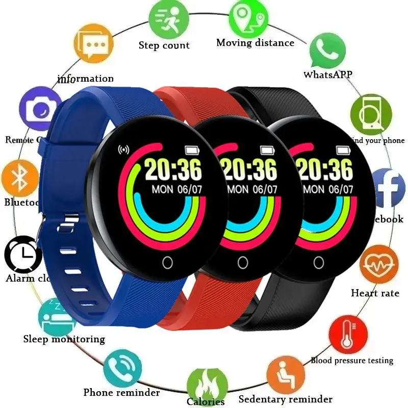 

Умные часы D18, обновленные мужские и женские умные часы, браслет с пульсометром и тонометром, фитнес-трекер, спортивный смарт-браслет для IOS и Android