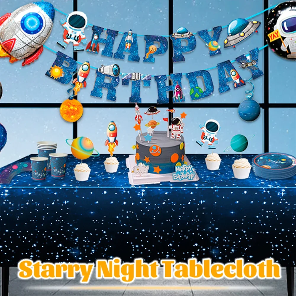 Столовая посуда с изображением планеты на космическом пространстве скатерть