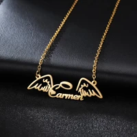 custom name necklace personalized angel wing stainless steel nameplate pendant jewelry for women gifts