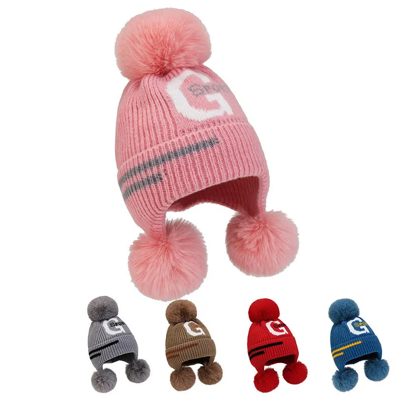 

Winter Cap Crochet Bonnet Toddler Girls' and Boys' Hats with Fleece Thickened Warm Baby Knitted Wool Earwarmers