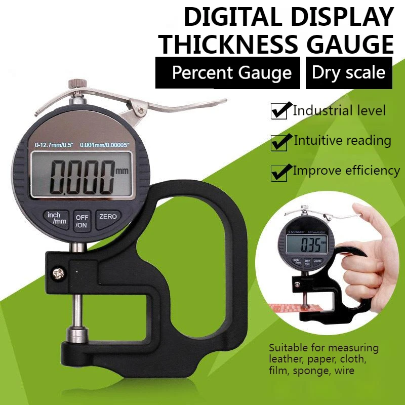 

0-12.7mm Digital Thickness Gauge Ruler Dial Gauges Digital Percentage Micrometer Industrial Grade Film Paper Measuring Tools
