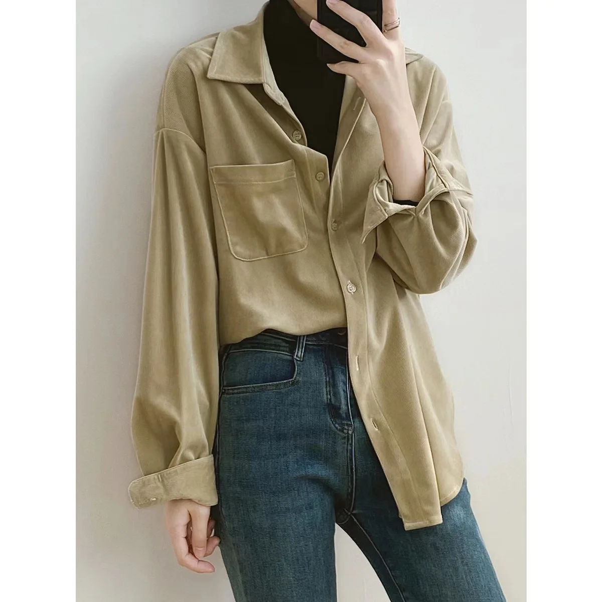 

SuperAen Corduroy Shirt Women's Winter 2022 New Loose Temperament Casual Long-sleeved Shirt