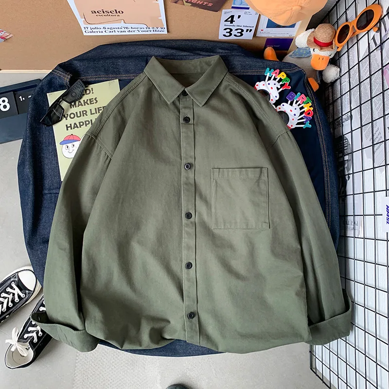 

2022 New Shirt Drop Casual Men's Japanese Simple Cotton Shirt Long-sleeved Korean Shirt Men's Loose Design Fashion Shirt White