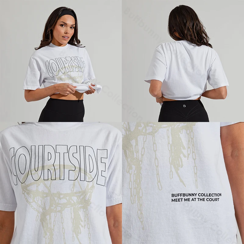 Buffbunny Women Shirts Graphic DTG Printing Yoga Wear Workout Gym Fitness Womans Short Sleeve Tees Aesthetic Tops Sportswear