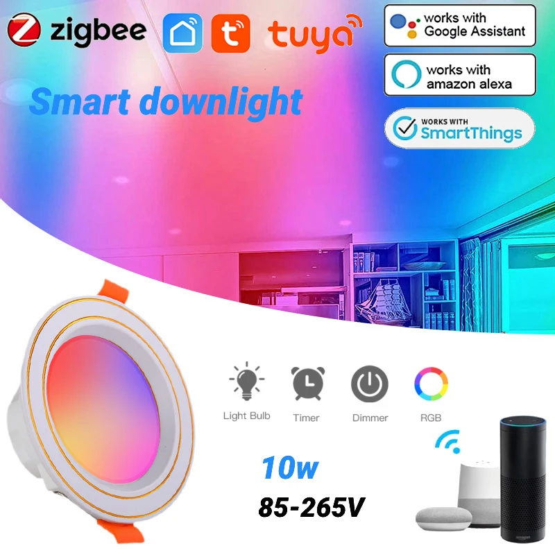 

10W Tuya Zigbee Ceiling Lamp LED Bulb LED Spot Lights RGBCW Downlights For Indoor Lighting Timer Smart Life Alexa Google Home