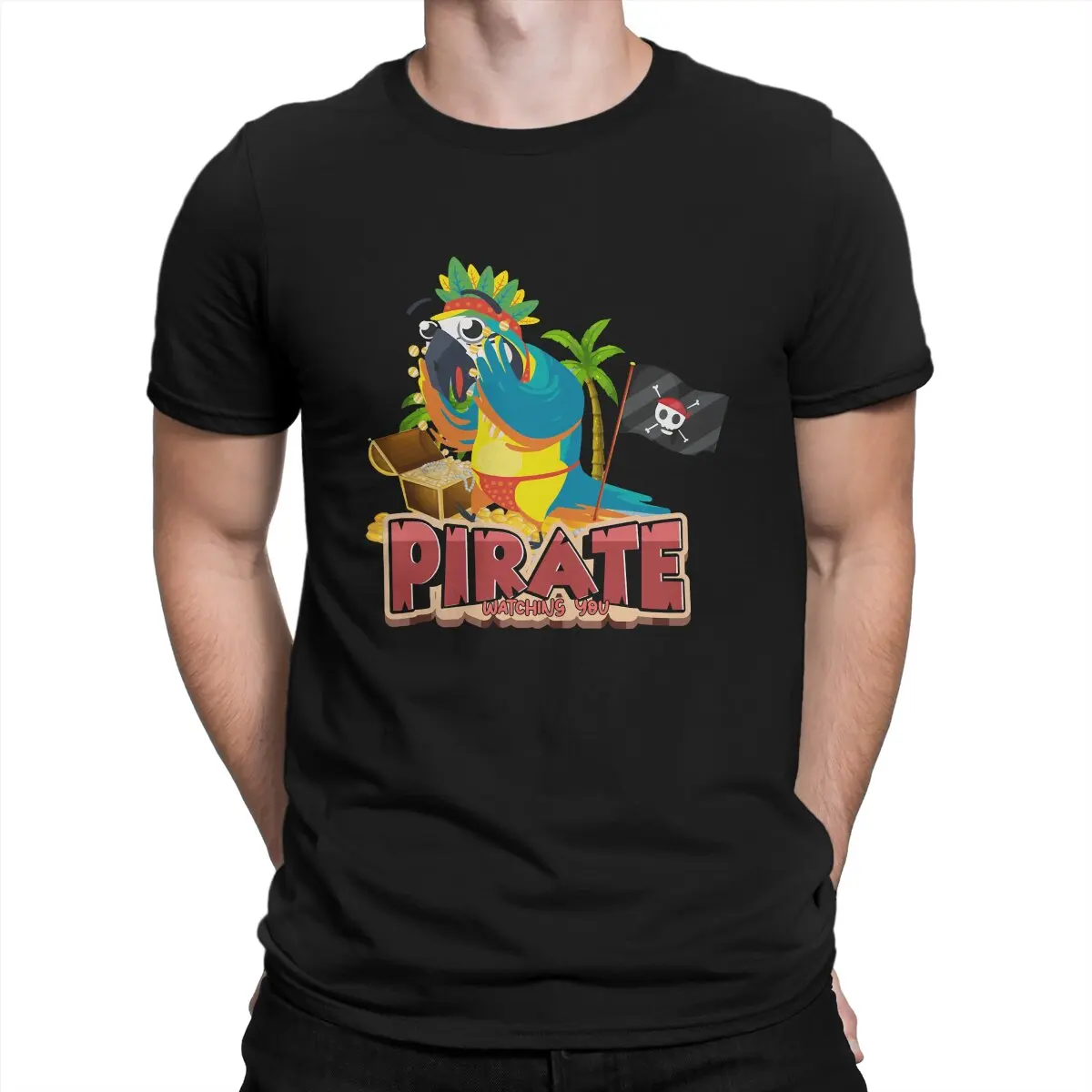

Watching You Funny Bird Design Classic Men T Shirts Parrot Animal Vintage Tee Shirt Short Sleeve Crewneck T-Shirt Classic Tops