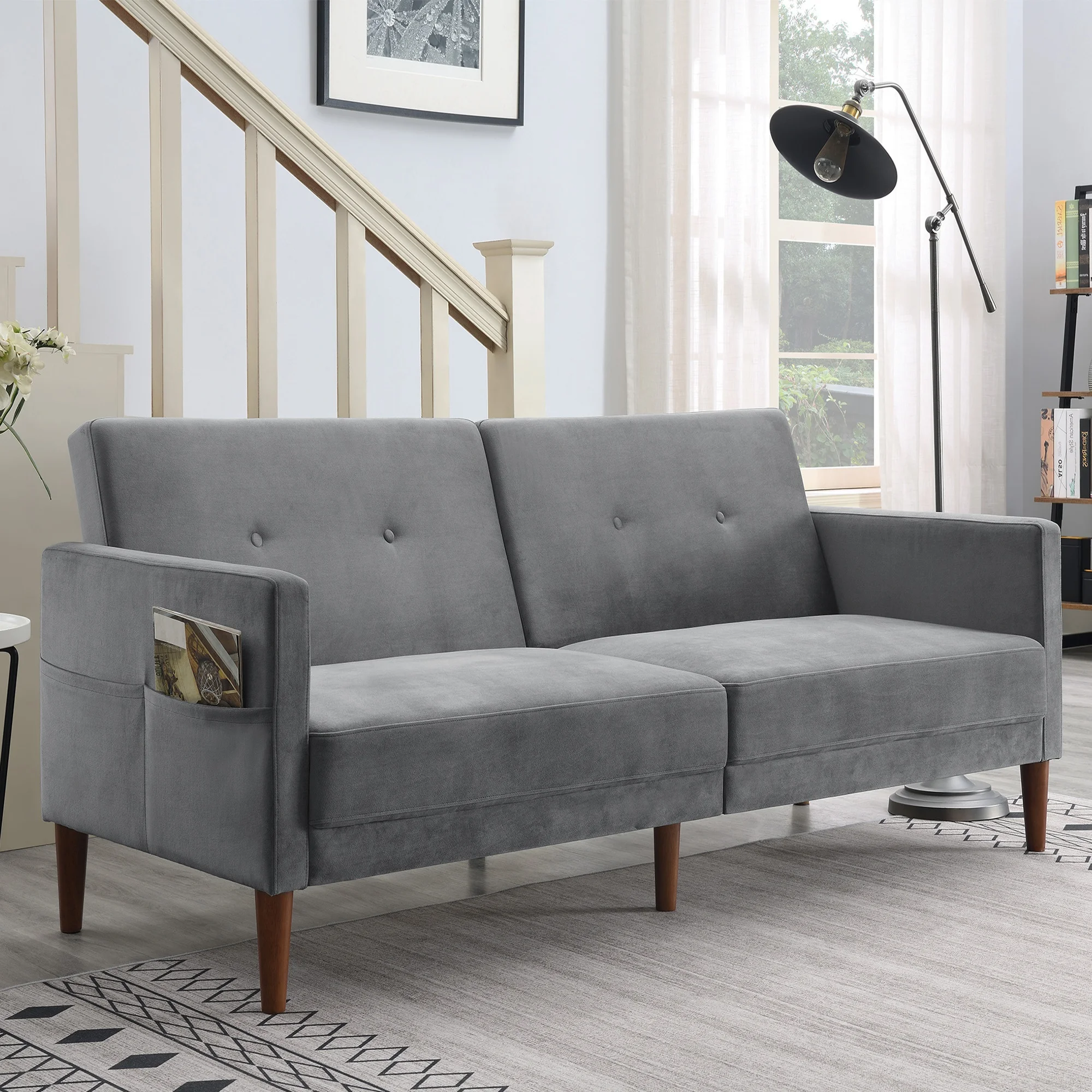 

Velvet Upholstered Modern Convertible Folding Futon Sofa Bed for Compact Living Space, Apartment, Dorm