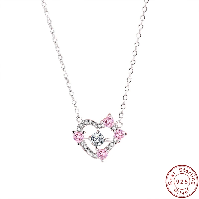 

JIALY S925 Sterling Silver Pink AAA Zircon Sweetheart Necklace Chain For Women Birthday Party Gift Wedding Jewelry