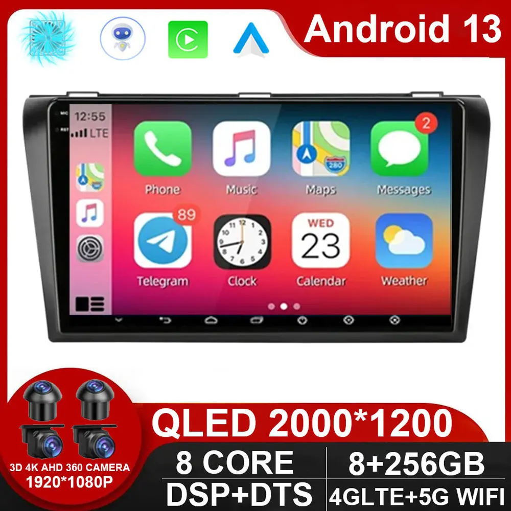 Автомобильный радиоприемник Android 13 для Mazda 3 2004 2005 2006 2007 2008 2009 2din с мультимедийным
