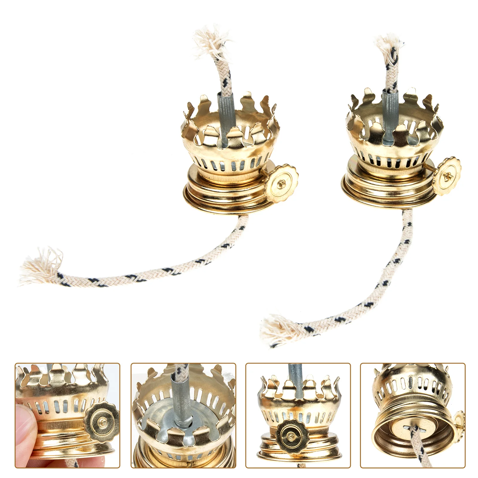 

2 Sets Kerosene Lamp Regulator Brass Fittings Oil Lamp Wick Wick Holder Diwali Tealight Holder Iron Retro Oil Lamp Holder