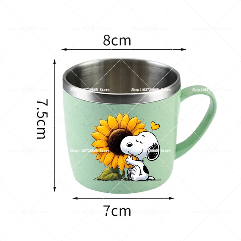 Фото Кружка Snoopys из нержавеющей стали 304 с соломинкой из пшеничного волокна, милая аниме-кружка для кофе, молока, воды, домашняя, противоожоговая, стеклянная, подарок №3
