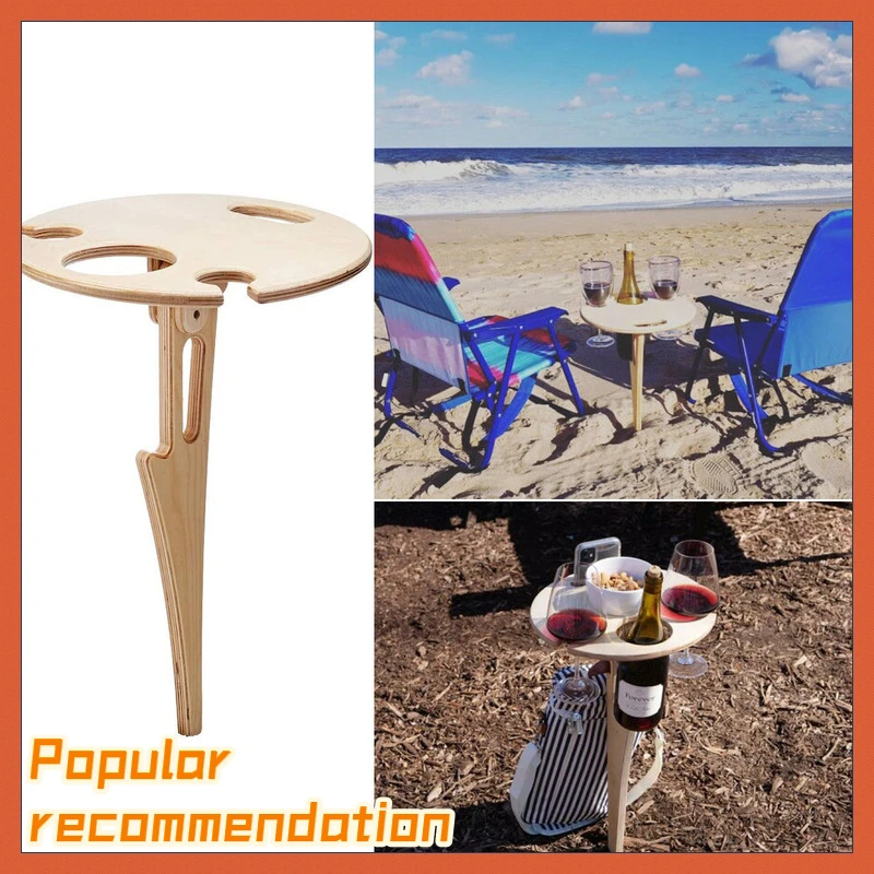 

Outdoor Portable Picnic Wine Glass Holder Camping and Dining Detachable Wooden Frame Mining Folding Table