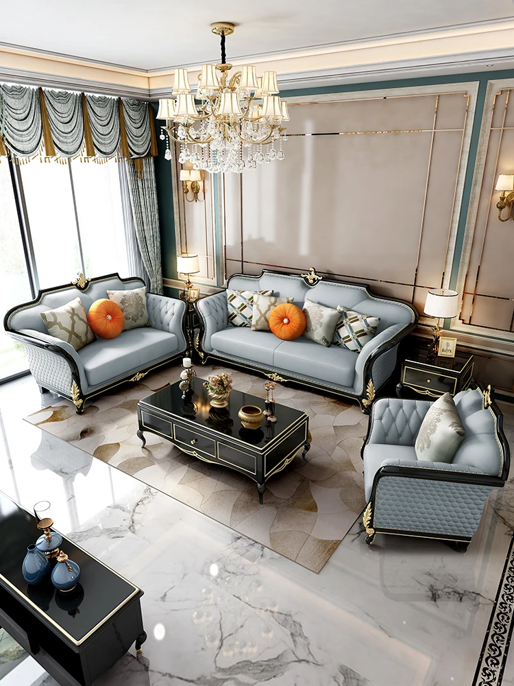 

American light luxury sofa combination living room simple European packaged villa French European leather sofa