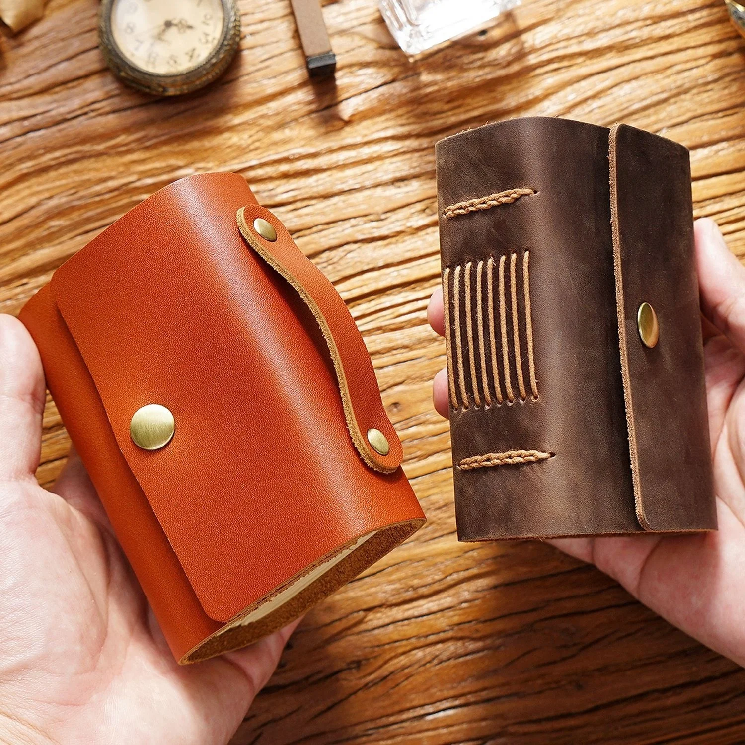 Handmade Cool Pocket Mini Size Genuine Leather Journal Thick Notebook 320 pages Blank Kraft Paper Sketchbook Diary Notepad Gift