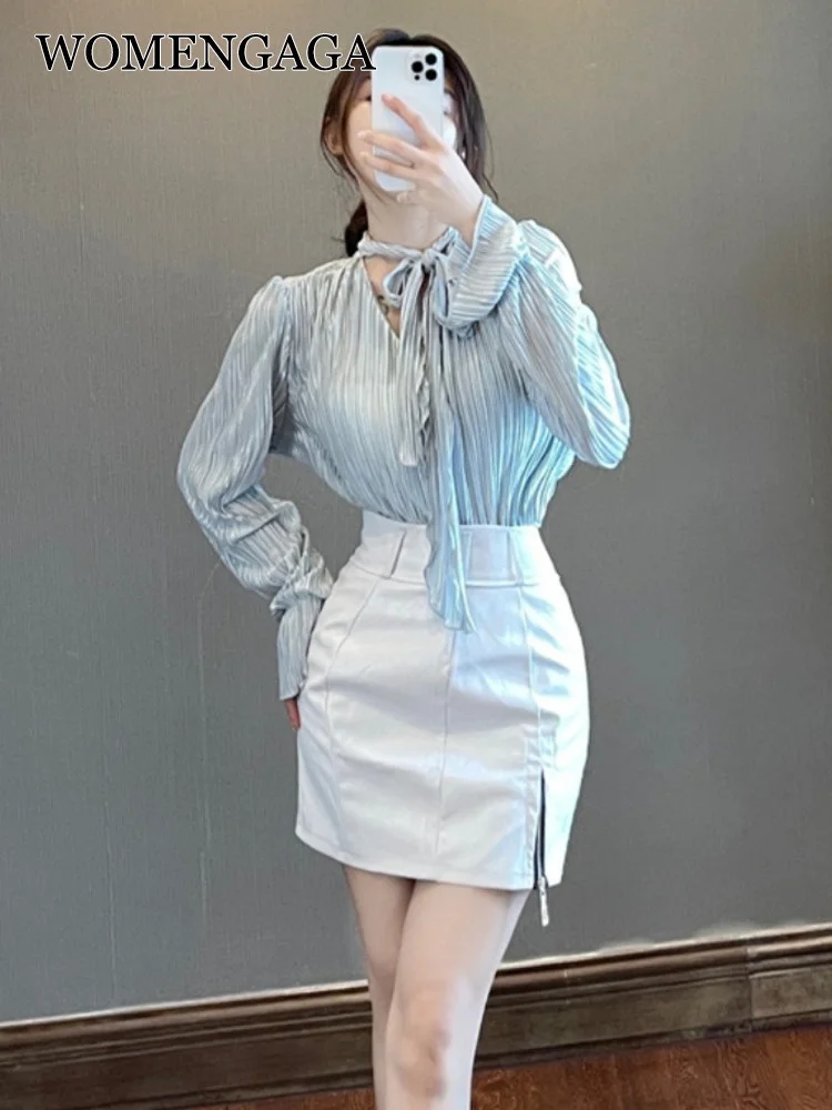 

Элегантная женская шифоновая тонкая рубашка с V-образным вырезом и расклешенными рукавами, популярная пикантная Корейская женская деловая модная блузка, топы 2022 QN3N