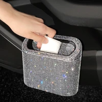 diamond crystal car trash bin hanging vehicle garbage dust case storage box with lid leakproof square pressing type trash can