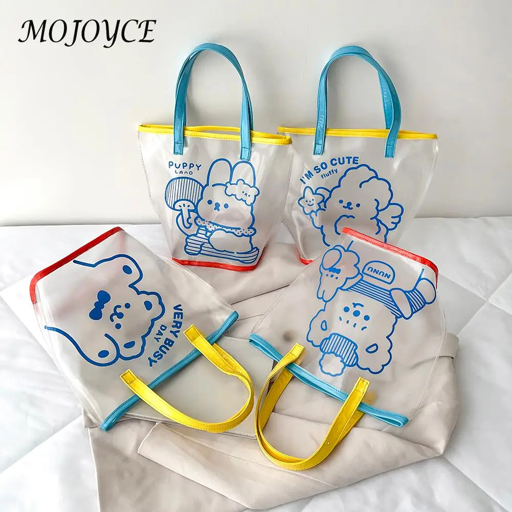 

Модная женская сумка с мультипликационным рисунком, прозрачная пляжная большая сумка для отпуска, Универсальная мягкая сумка для покупок с...