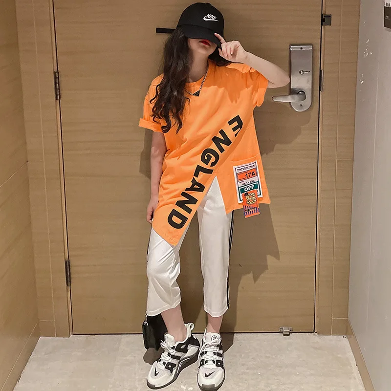 

8 10 years Summer Girl Sets Two pieces Long Tops Striped Pants Fashion Casual Teenager Girl Short Sleeve Outfits