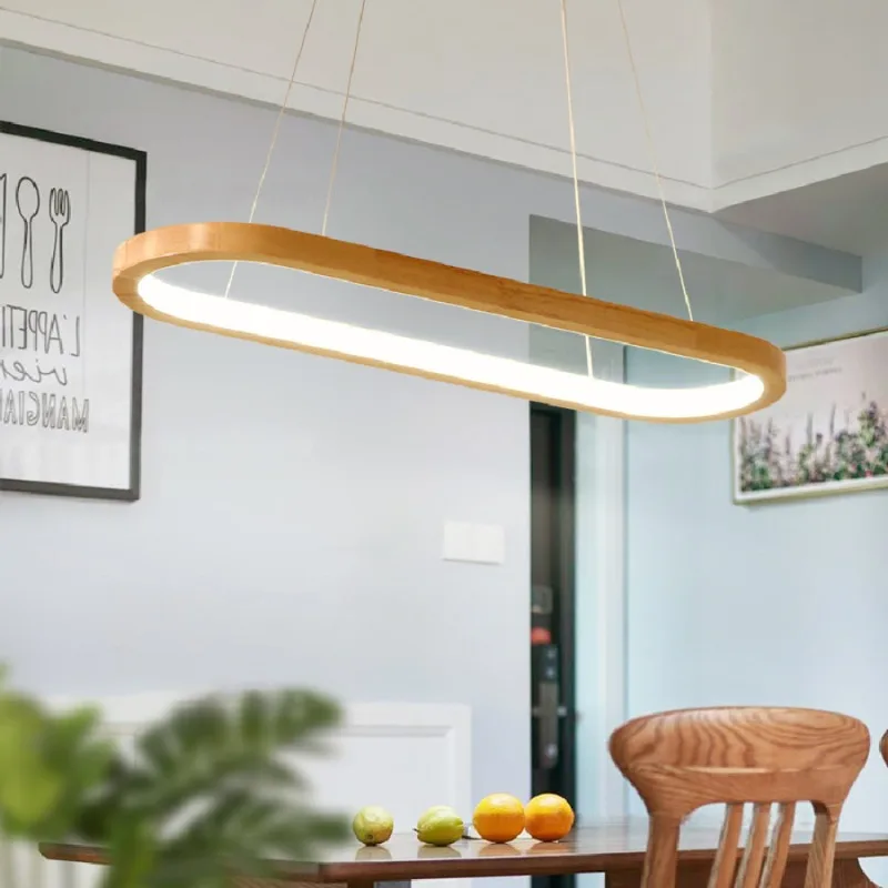 

LED pendant lamp Nordic style solid wood restaurant simple creative bar dining room long strip Fixture light