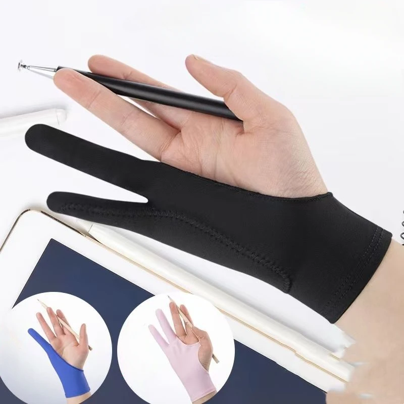 

Black Pink 2 Finger Anti-fouling Glove,both for Right and Left Hand Artist Drawing for Any Graphics Drawing Tablet