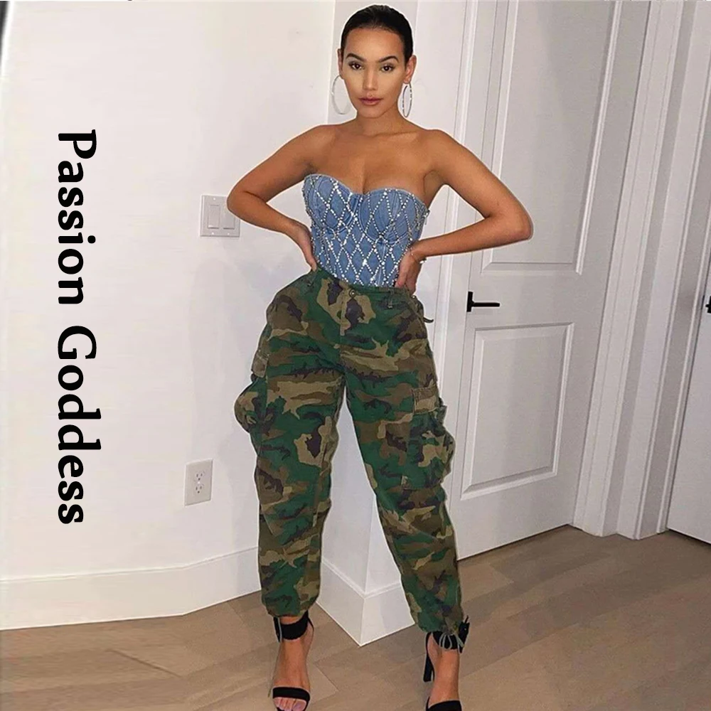 

Street Fashion Women Camouflage Print Cargo Pants Big Pockets Camo Trousers Loose Military Pantalon Y2k Hiphop Lady Baggy Pants