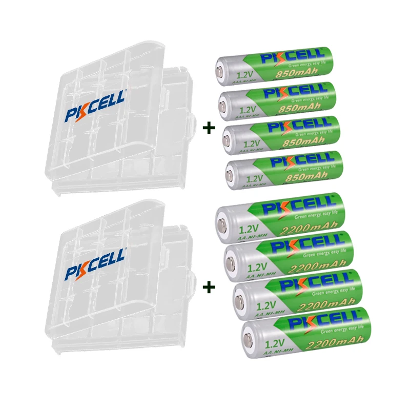 

PKCELL 4PC 2200MAH AA Rechargebale Battery + 4PC AAA 850MAH 1.2V NI-MH AAA/AA rechargeable batteries and 2PC AA /AAA battery BOX