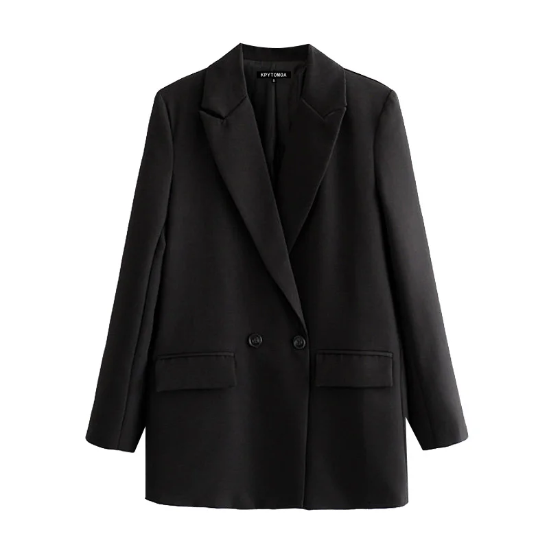 

Women Black Blazer Fashion Office Wear Double Breasted Blazer Coat Vintage Long Sleeve Pockets Female Outerwear Chic Tops