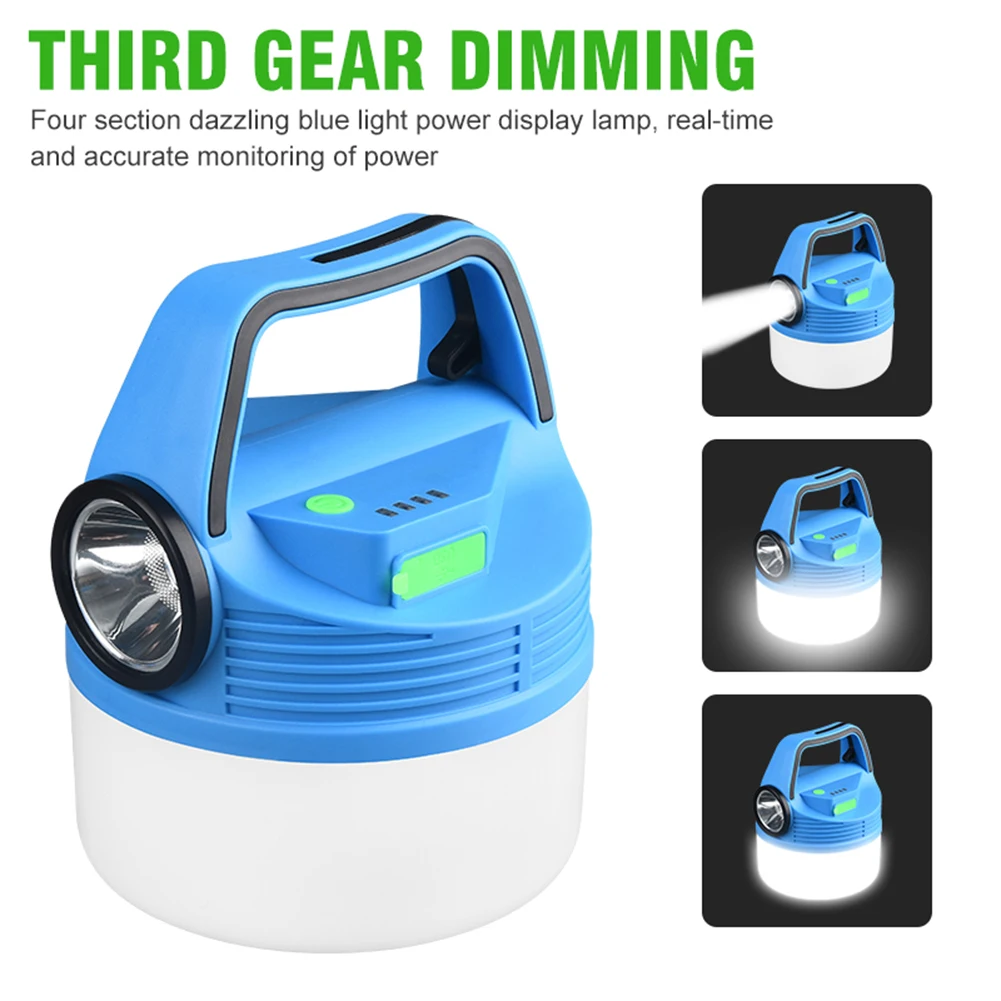 

Водонепроницаемый светодиодный фонарь для кемпинга, аварийное освещение с 3 режимами, зарядка через USB, дисплей мощности, портативные энерг...