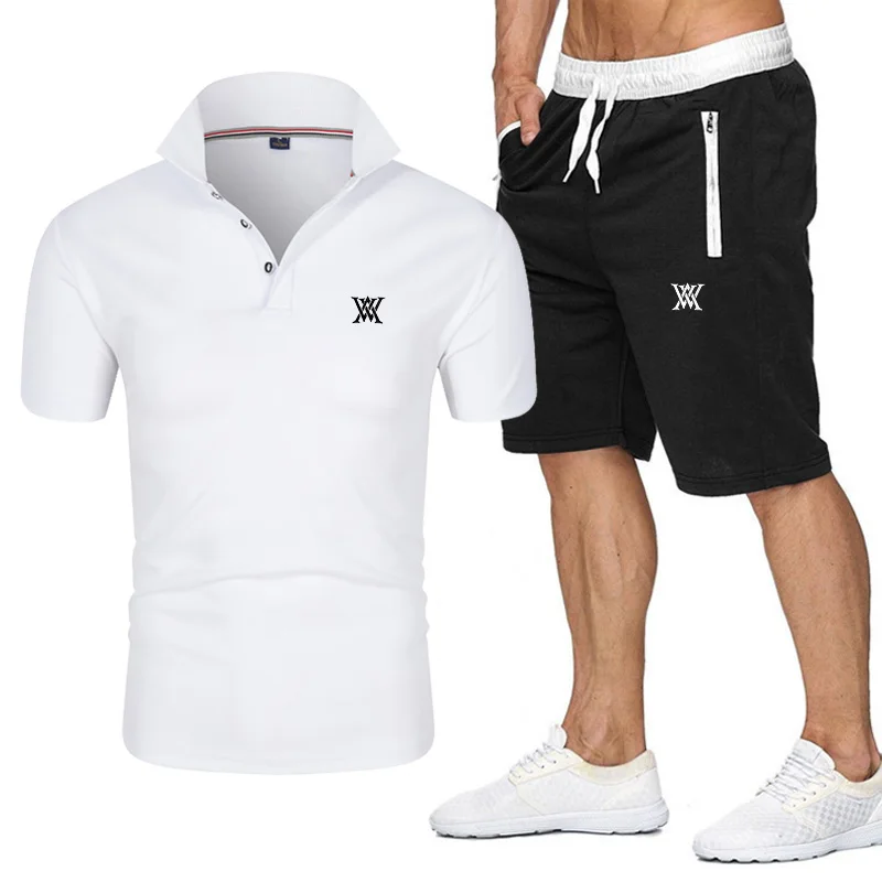 

Summer Golf Brand 2-Piece Set Men's Polo T-Shirt Suit Polo Short-Sleeved Shorts Suit Thin Pants Sportswear Men's Polo Shirt Sets
