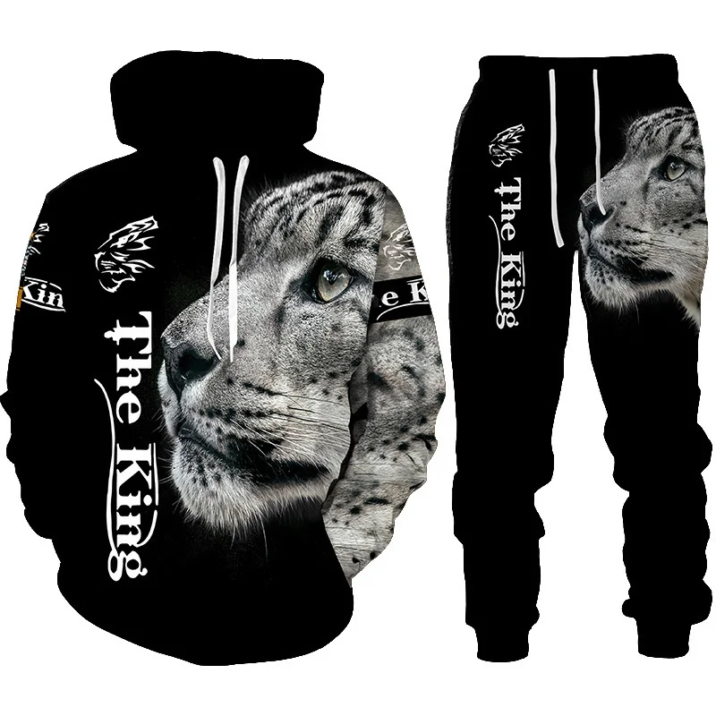 

Ferocious Leopard 3D Printed Hoodie + Pants Black Tracksuit Men Women Sweatshirts Two Piece Sets Long Sleeve Men's Clothing Suit