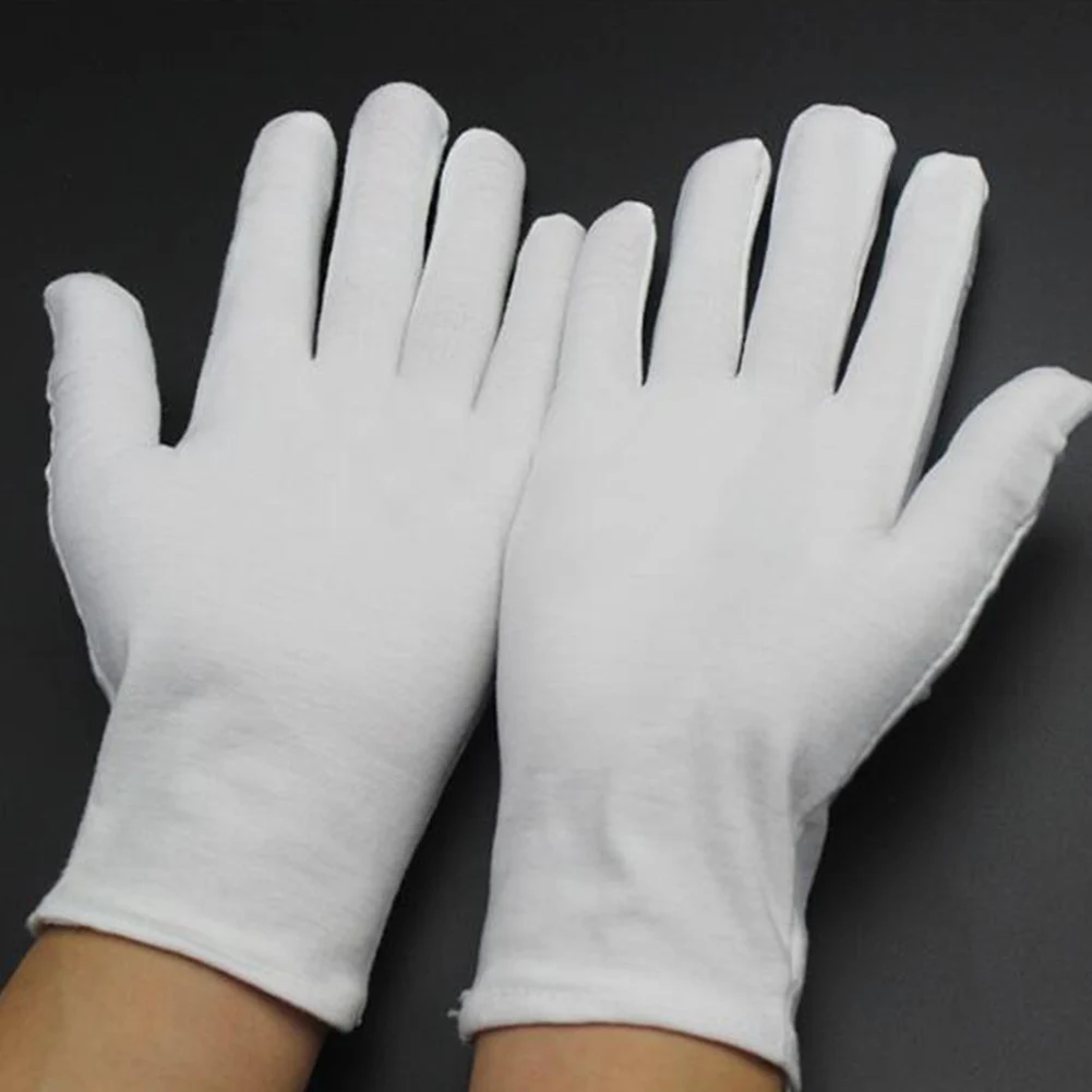 1Pair Full Finger Gloves Men Women Etiquette White Cotton Gloves Waiters/Drivers/Jewelry/Workers Mittens Sweat Absorption Gloves