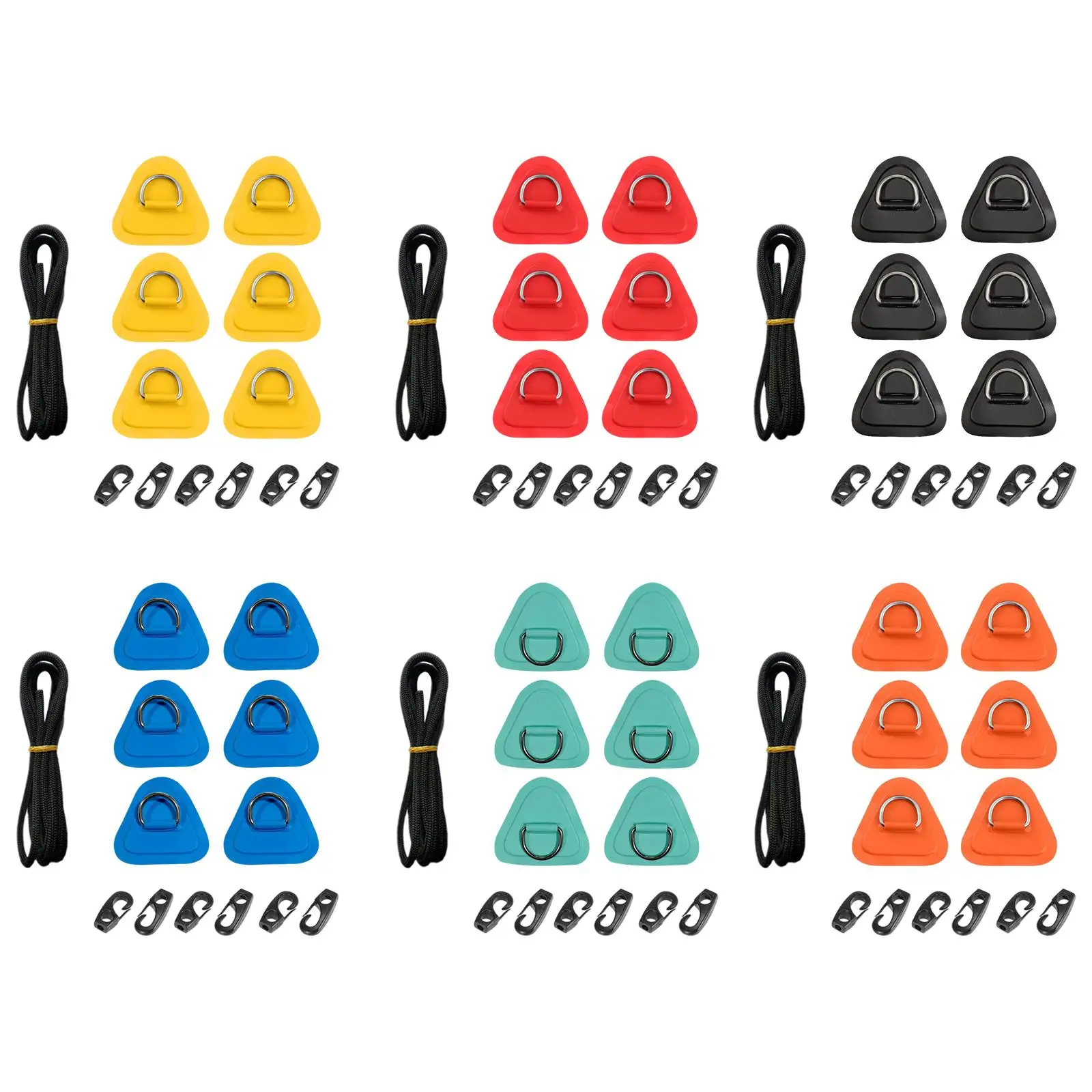 

6x PVC D Ring Patch with 6 Hooks Deck Rigging for Surfboard Kayak Dinghy